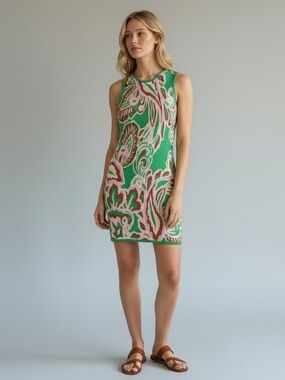 MINKPINK Green Paisley Sleeveless Mini Knit Dress Size Medium NEW Bright Green